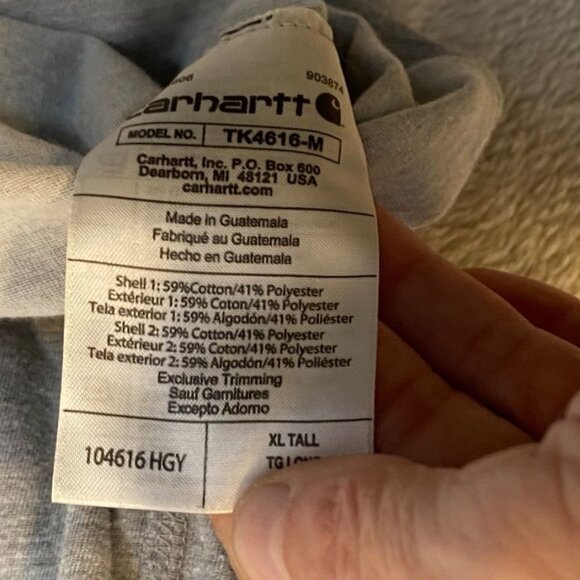 Carhartt Mens T-Shirt XL Gray Pocket Tall Relaxed Fit Cotton/Polyester Blend - Picture 5 of 12